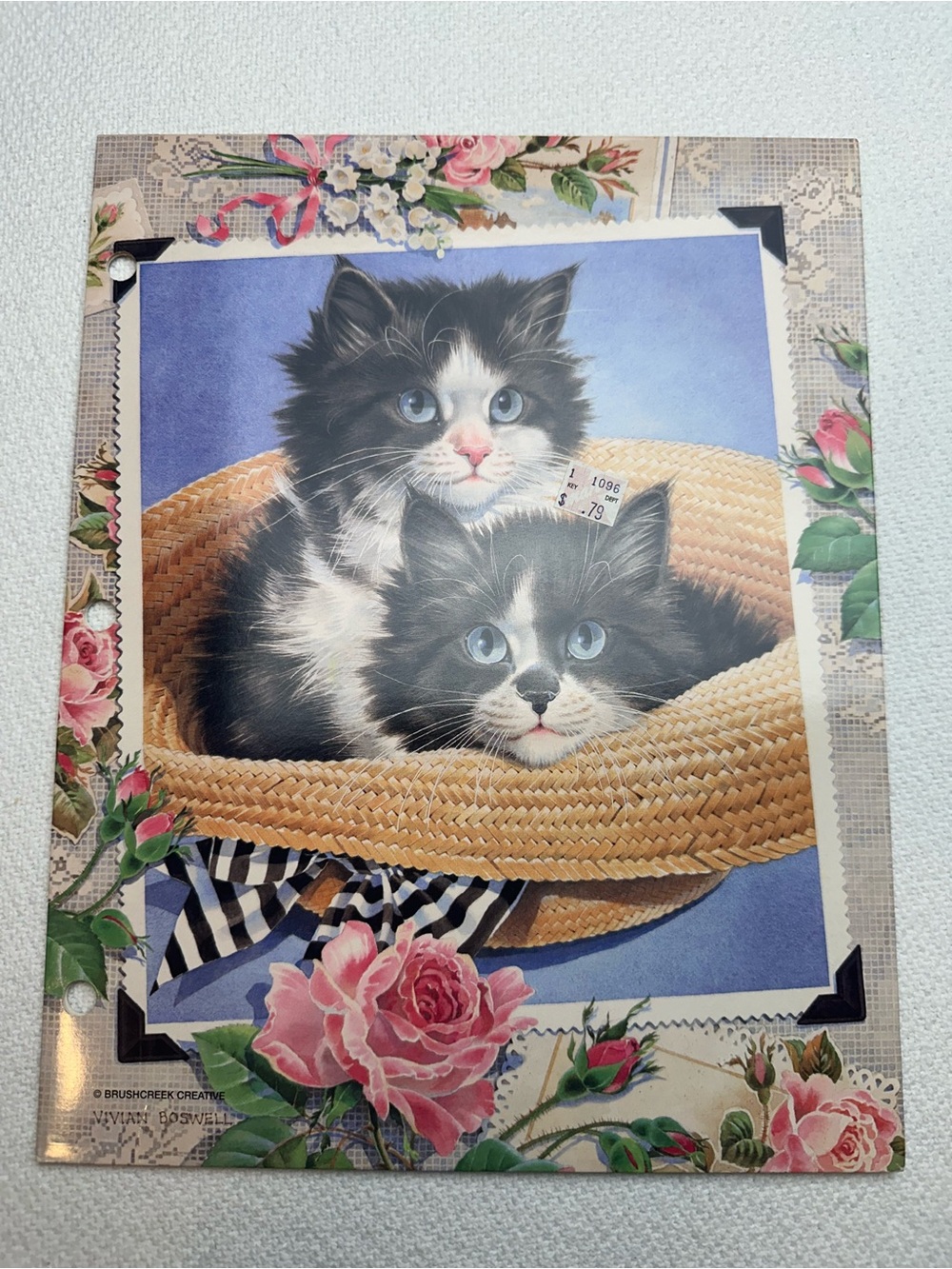 Vintage Mead Sophistics Black & White Kitten in hat Art Folder